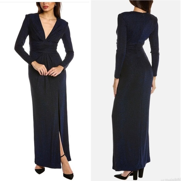 Aidan Mattox V-Neck Long Sleeve Knit Gown - Picture 1 of 11